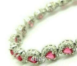White gold finish pink tourmaline 21 heart cut created diamond bracelet