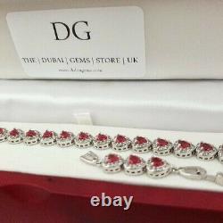 White gold finish red ruby created diamond heart bracelet free postage gift