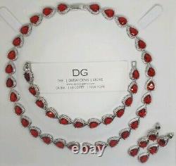 White gold finish red ruby created diamond pearcut necklace earrings bracelet