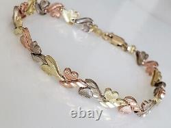 Womans 14k yellow white rose gold hearts Bracelet 7.5 Inches long diamond cut
