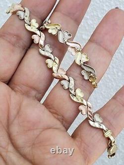 Womans 14k yellow white rose gold hearts Bracelet 7.5 Inches long diamond cut